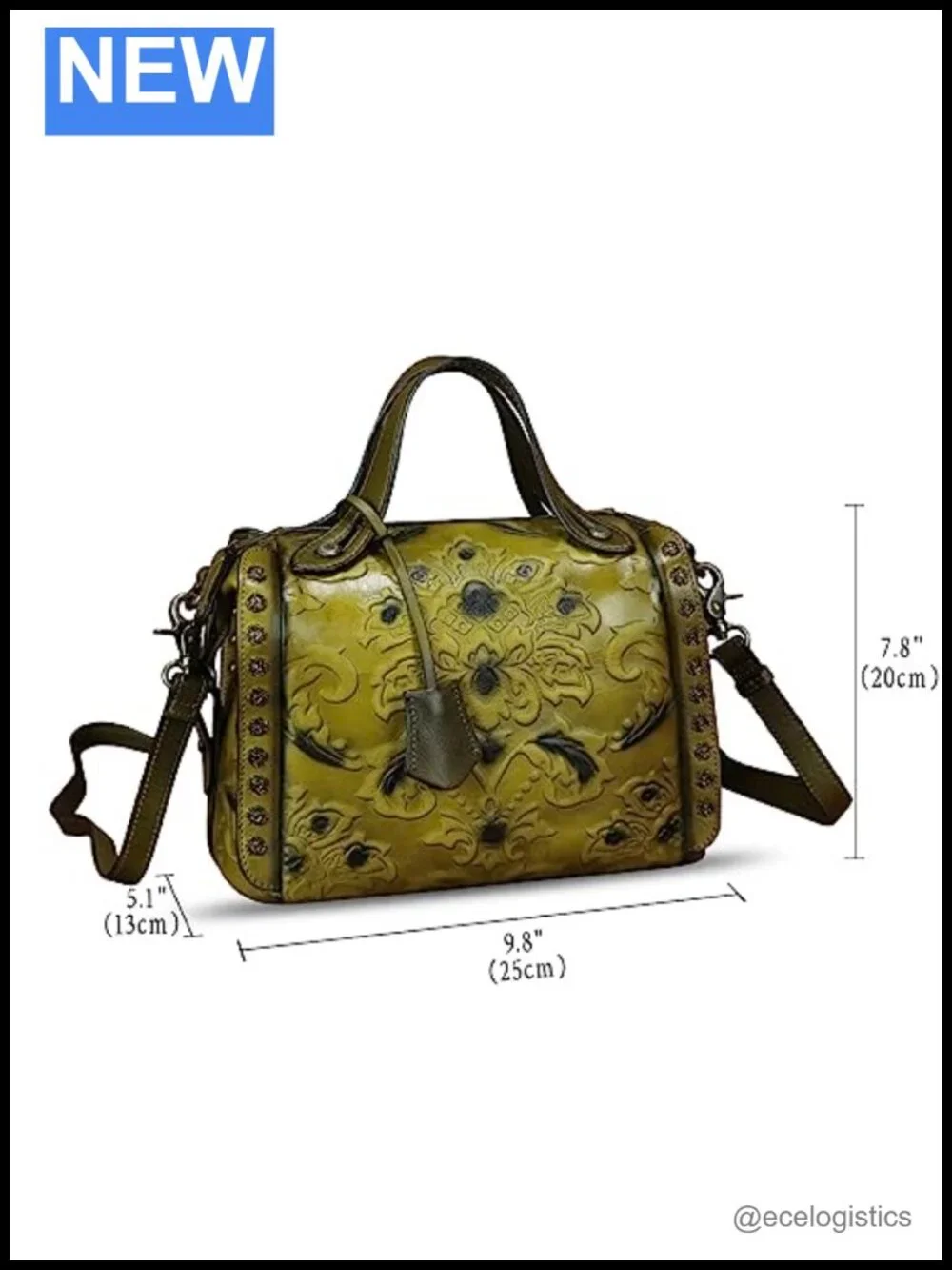 Genuine Leather Vintage Embossed Satchel Handbag Crossbody Shoulder Bag
